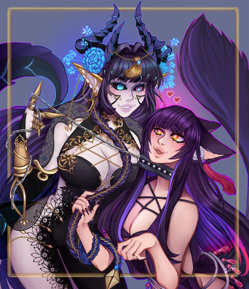 AtteraNox couple portrait thigh up painted