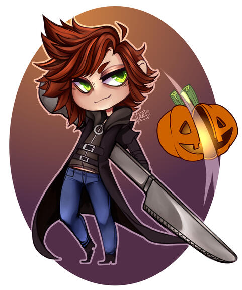 Bishop Cutting a Pumpkin Painted